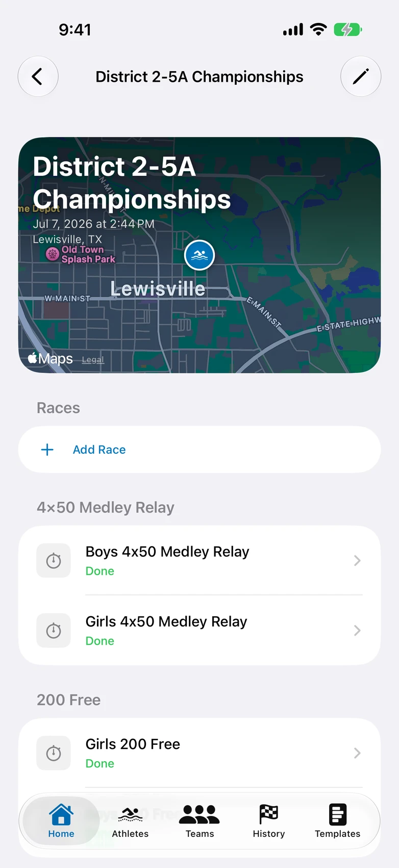 Swim — meet dashboard
