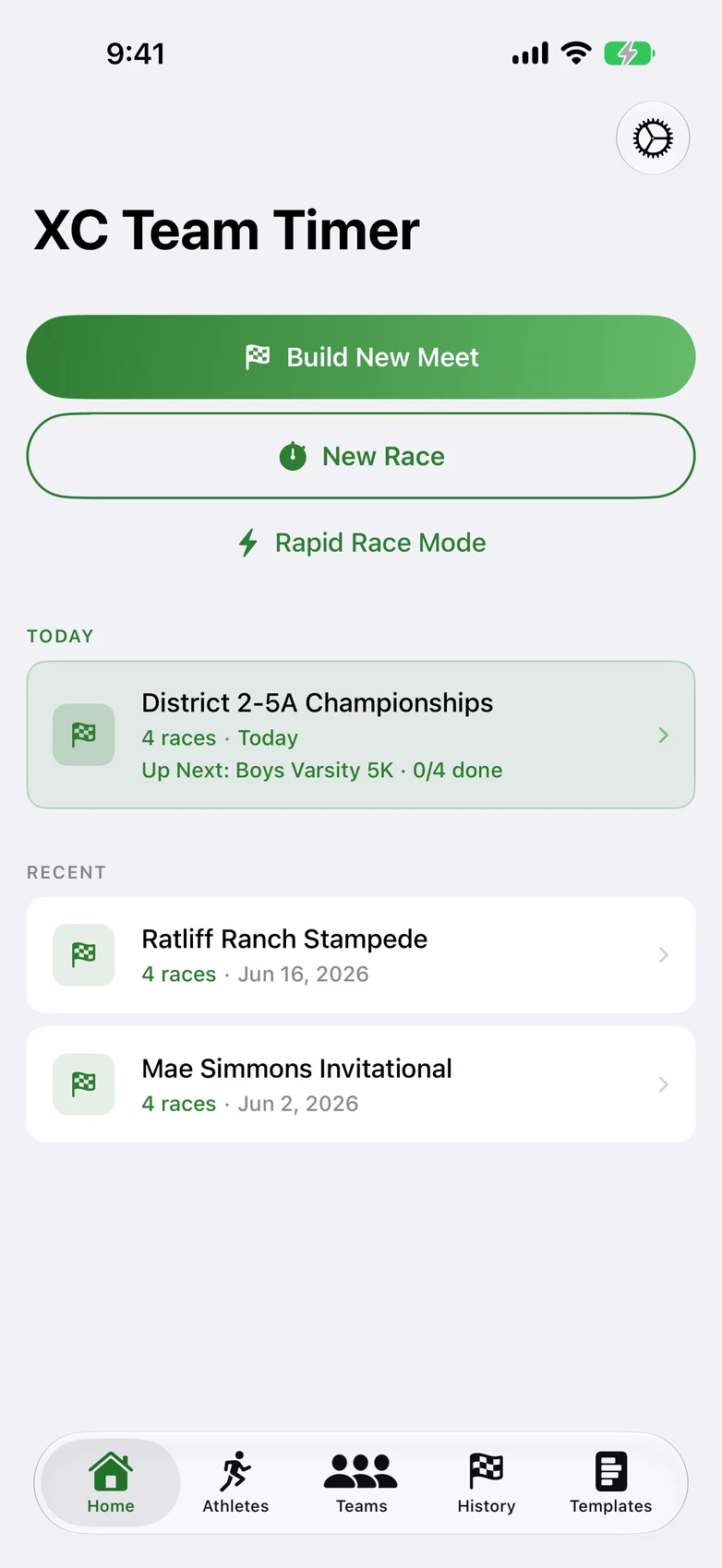 home dashboard, today's meet card